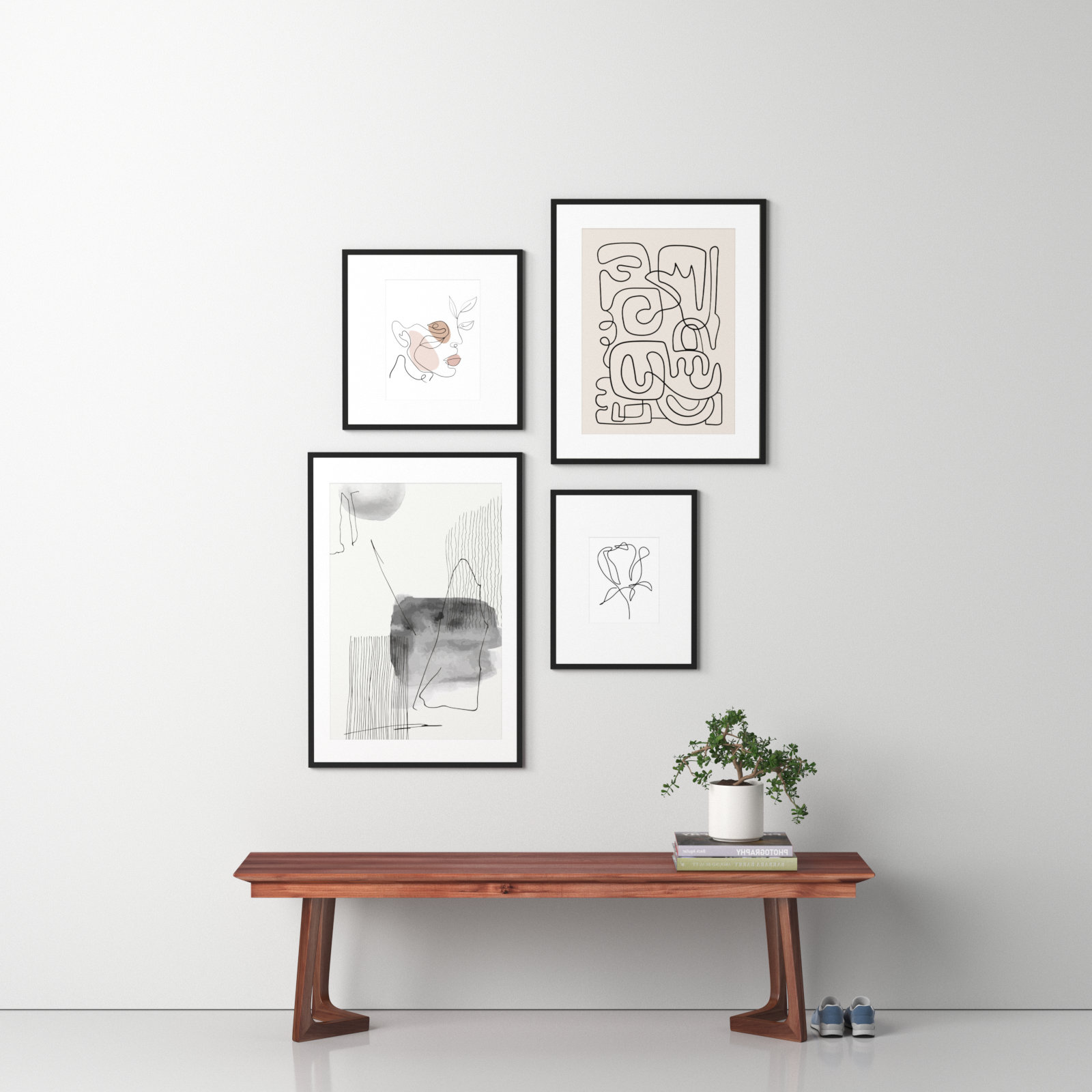Capullo Wood Picture Frame - Set of 4 with Mat, Black