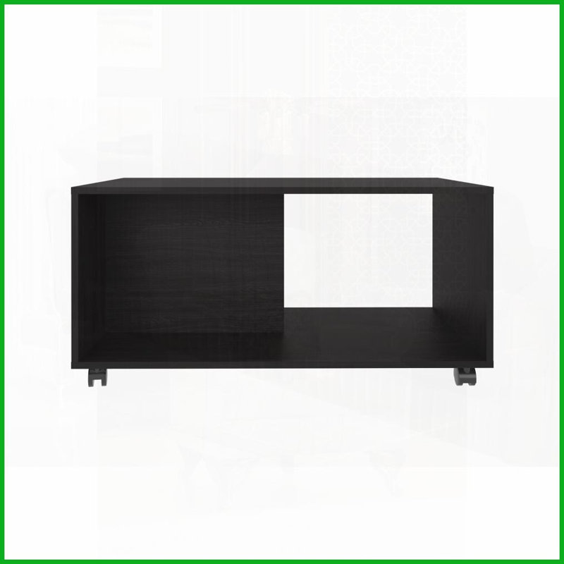 Table basse rectangulaire de 36 po de large avec tablette - Wengue noir, table de salon mobile, surface spacieuse et mobilité facile