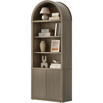 Cesiro 5-Tier Bookcase With 2 Fluted Doors And Adjustable Shelves