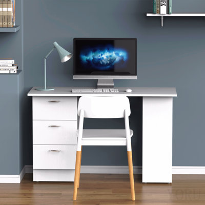 47" Modern Home Office Computer Desk Bookcase Combo Writing Table Workstation With 3 Drawer And Storage Shelf - White