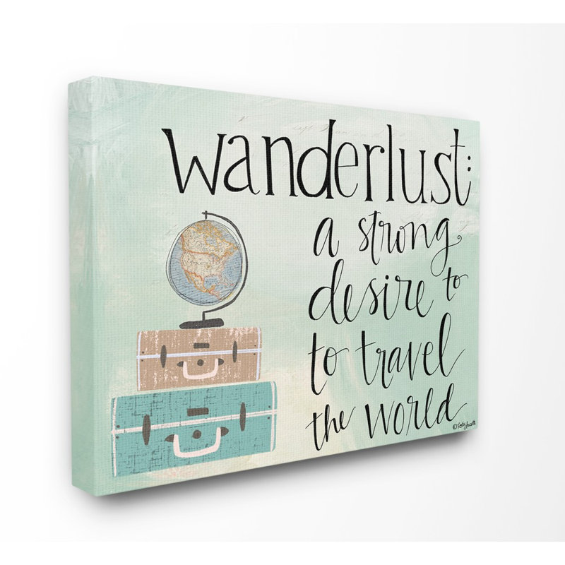 "Wanderlust", "Définitions de valises et globe", impression sur toile, Toile tendue, H 16 po x l 20 po