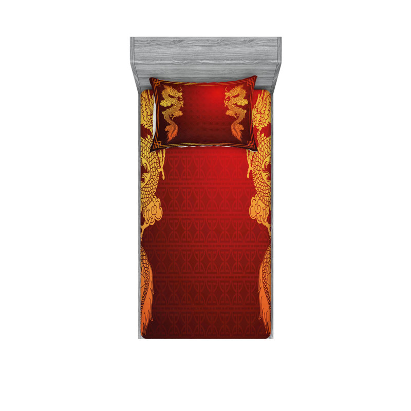 Drap-housse et coussin décoratif Ambesonne, Ensemble de draps pour lit simple + 3 pièces supp