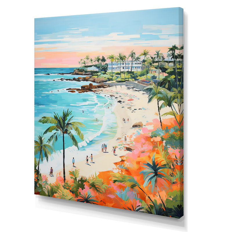 «Pastel Color Coastal Beach Scene Paradise II», art mural plage, H 20 po x l 12 po x P 1 po, Toile tendue