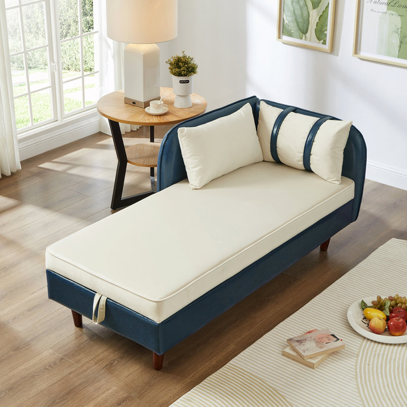 Chaise longue avec rangement dissimulé, Beige/Blue