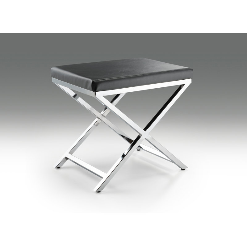 Andriesse Solid Wood Accent Stool, Gray, Silver