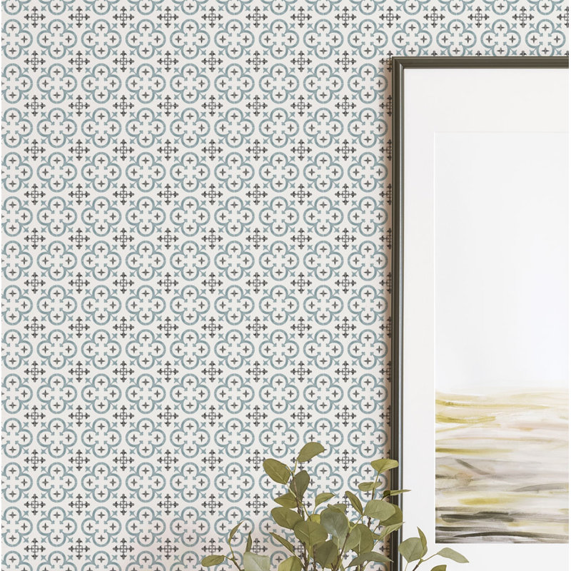 Carreau de papier peint auto-adhésif Clouse Flower, Bleu, L 18 pi x l 2 pi