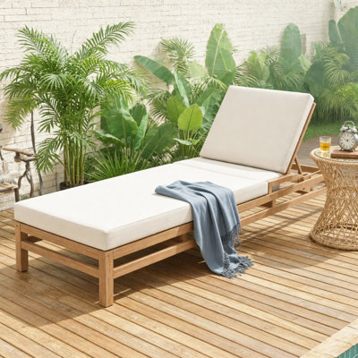 5-Position Adjustable Outdoor Chaise Lounge, Solid Wood Patio Recliner Chair with Thick Cushions, Weather-Resistant for Pool, Balcony & Garden