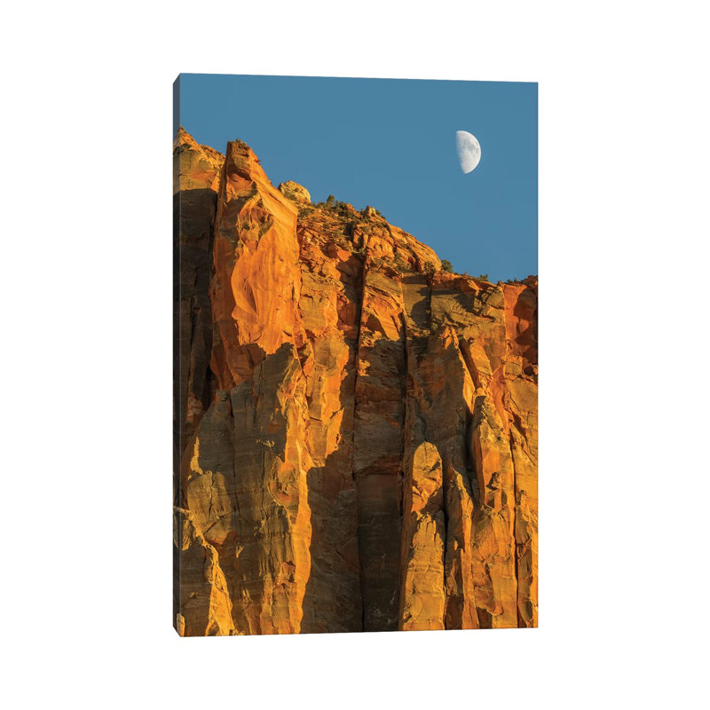 Utah, Zion National Park, Moon over The Watchman 1 Piece Wrapped Canvas Wall Art, 30.48cm H x 20.32cm W
