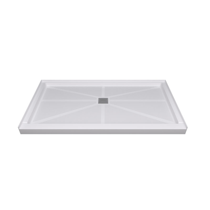 Base de douche 60 po x 34 po en blanc avec couvercle de drain en acier inoxydable Glass