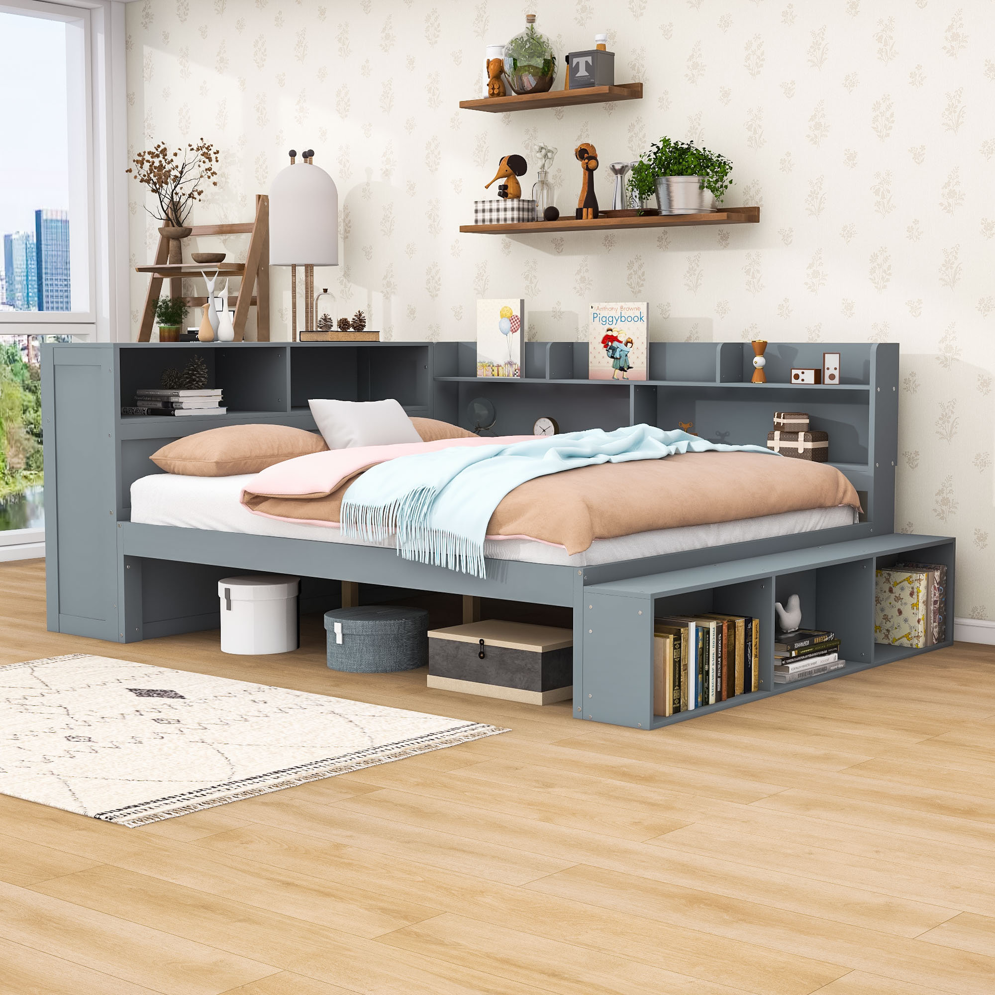Daybed Boot Rack Lark Manor™ Full Size Wood Daybed with Built-In Storage, Shoe Rack and ...