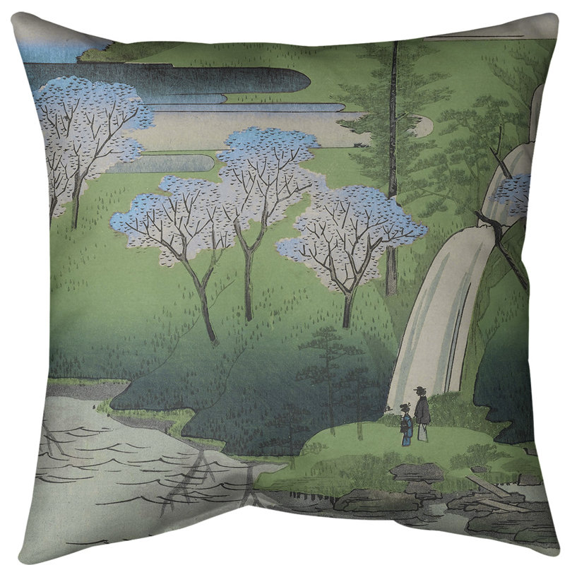 Coussin euro chiyogaike étang, Bleu, Faux lin