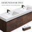 72" Modern Wall-Mounted Double Bathroom Vanity with Dark Walnut Finish, Nested Drawers and Integrated Glossy White Sink-557319106-557319107