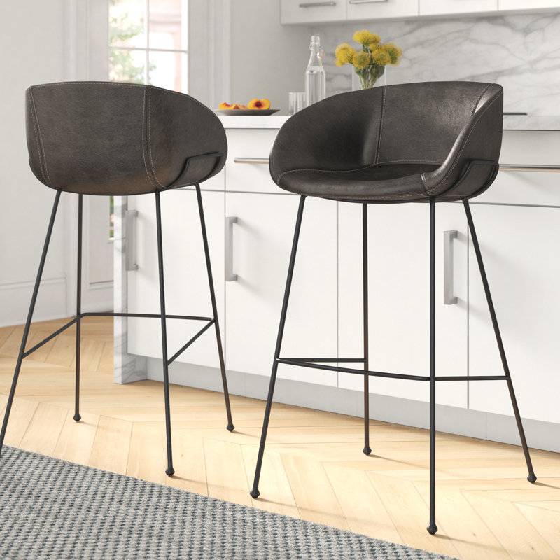 Tabouret de bar et de comptoir Ardea, Tabouret de bar (siège d'une hauteur de 29,93 po), Similicuir rétro gris foncé