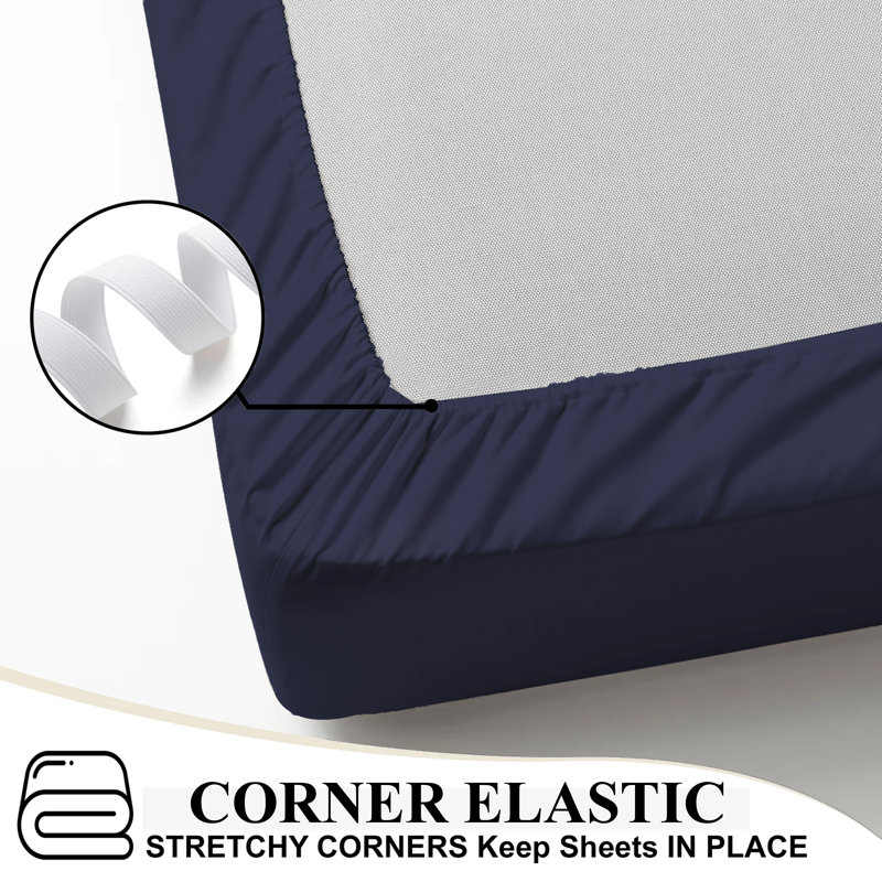 Super Soft 200 Thread Count Microfiber Brushed Fitted Bed Sheet, Single (3'), Navy