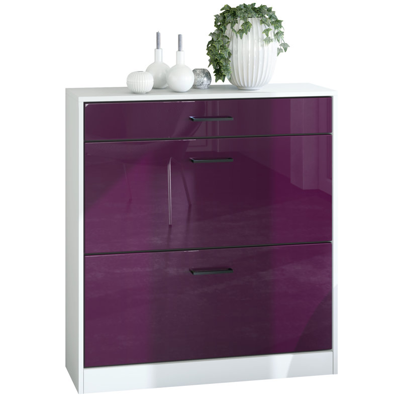Swerve 16 Pair Flip Down Shoe Storage, Blackberry High Gloss