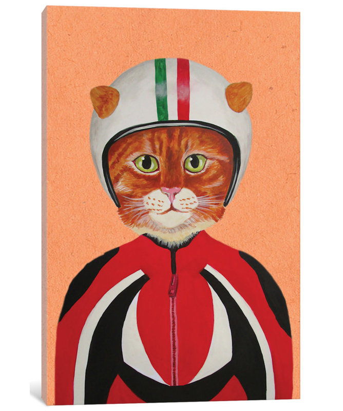 «Cat with Helmet», peinture sur toile tendue, H 40 po x l 26 po x P 1,5 po, Pas de tapis, Toile tendue