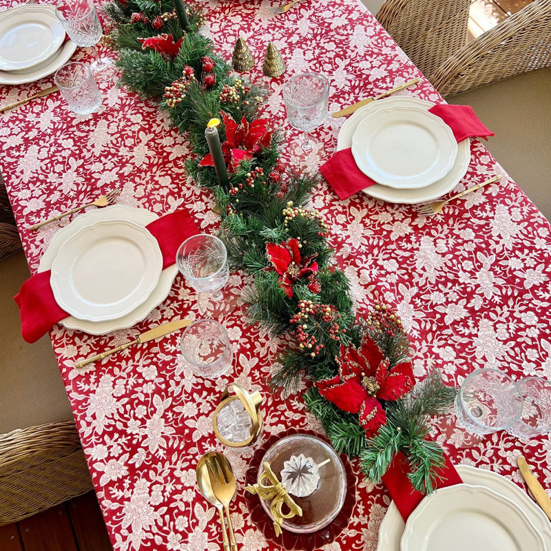 Carmen Red And White Square Tablecloth, 72" Square
