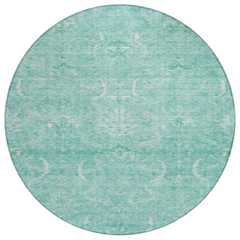 Dahana Teal Washable Indoor-Outdoor Rug - , 8' x 8'