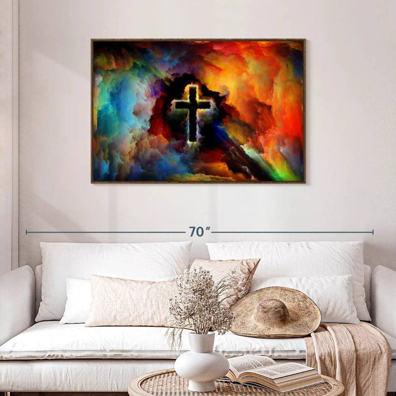 Croix colorée, Cadre flottant noyer, 43 po x 29 po