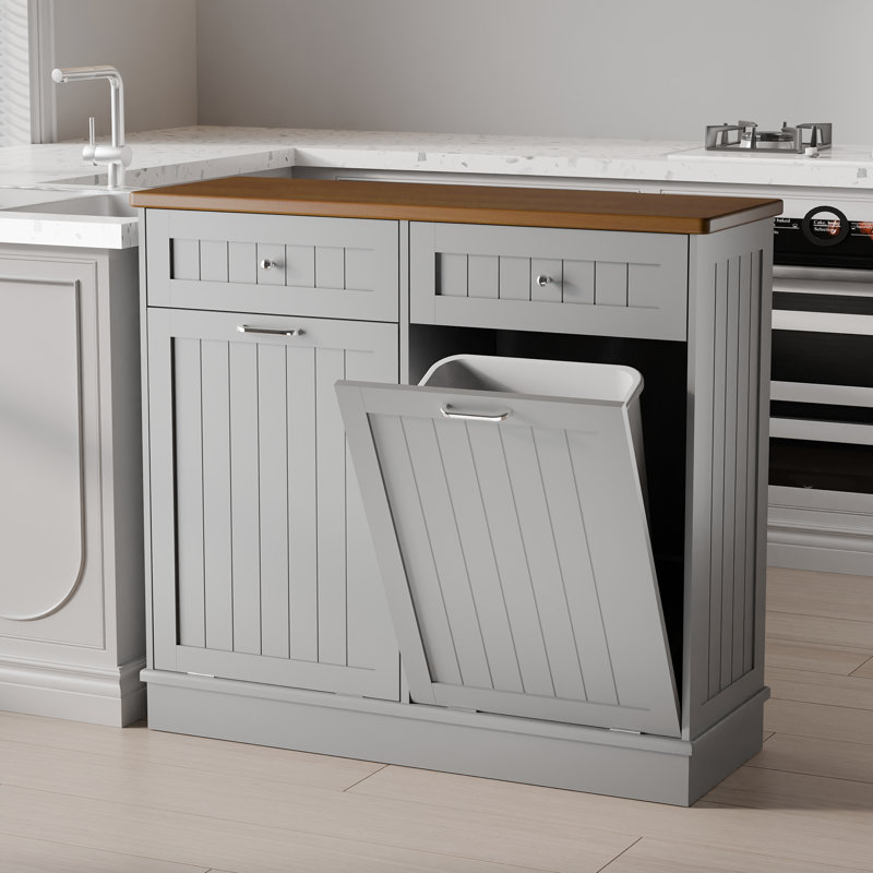 Havant Double Tilt Out Trash Cabinet 20 Gallons Wooden Free Standing(Not include trash can), Gray