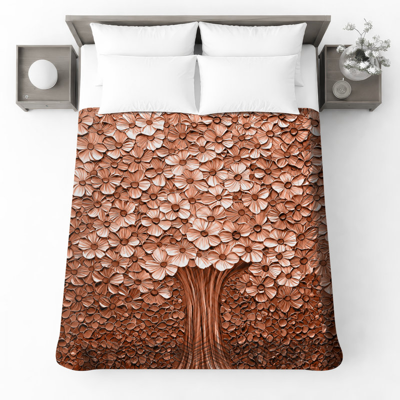 Couvre-lit matelassé bronze à motif floral, Double