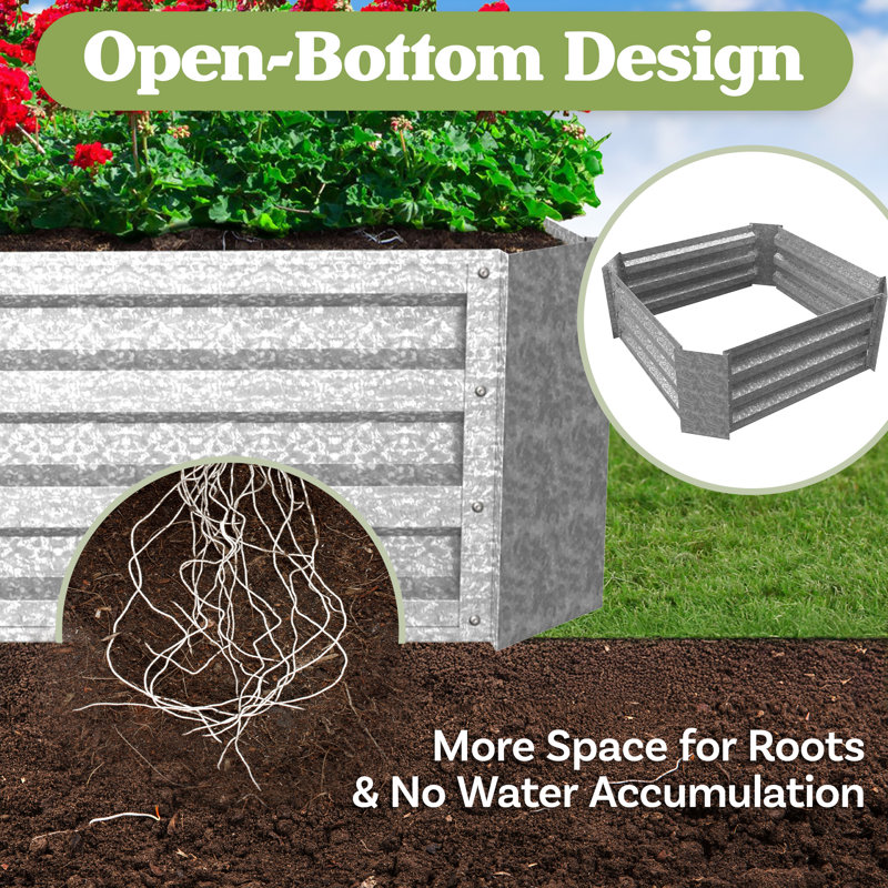 Galvanized Raised Garden Bed - 23.5” L x 23.5” W x 12” H Raised Garden Beds Outdoor Square Planter Box Kit for Flowers, Vegetables, Fruits or Herbs