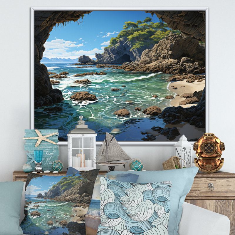 Tripolia Beach Rocky Retreat III, H 12 po x l 20 po x P 1 po, Cadre flottant blanc