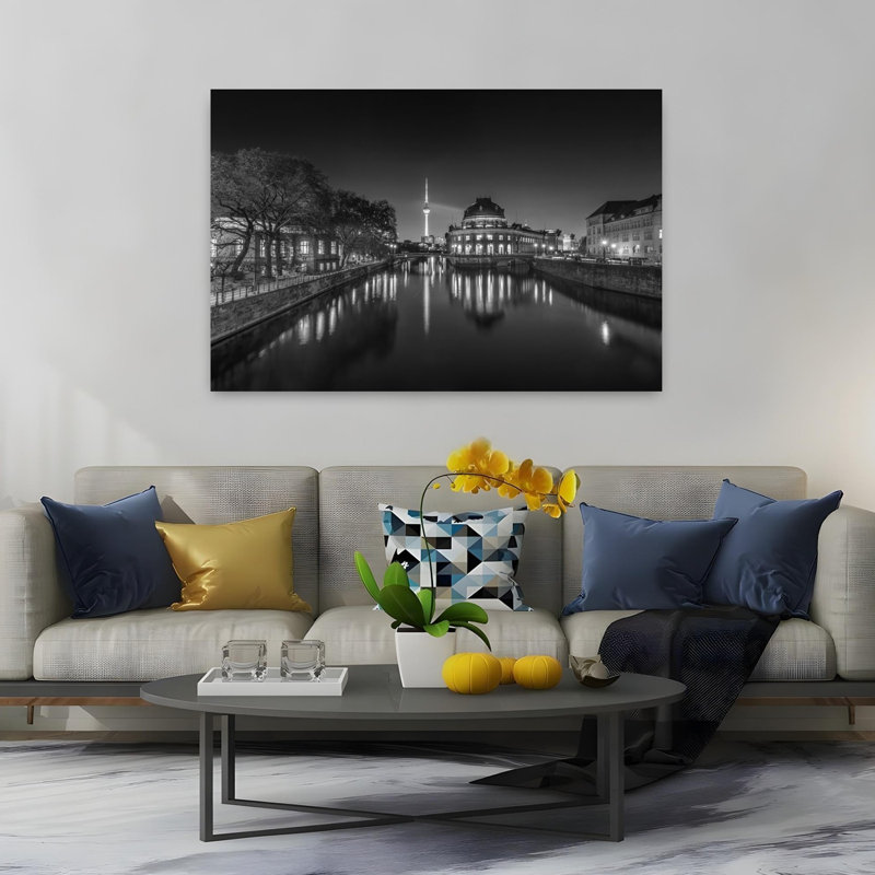 «Berlin Night Reflections Abstract Contemporary City Architecture», reproduction d'art mural, H 40 po x l 60 po