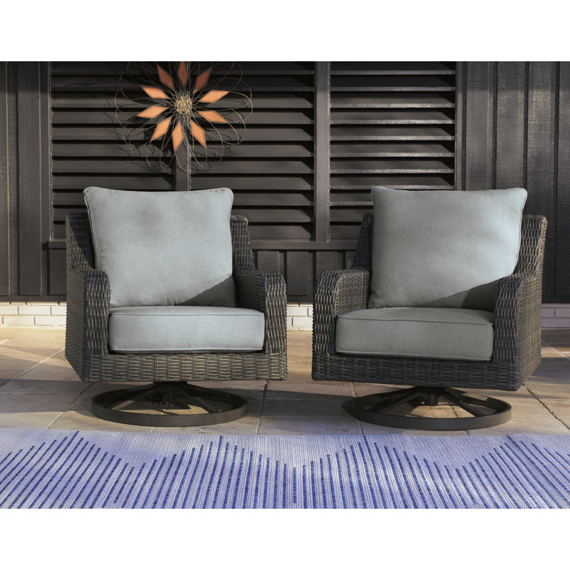 Gray Wicker Swivel Dining Chair with Cushions