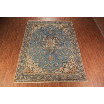 Tapis bleu floral traditionnel 10 x 13