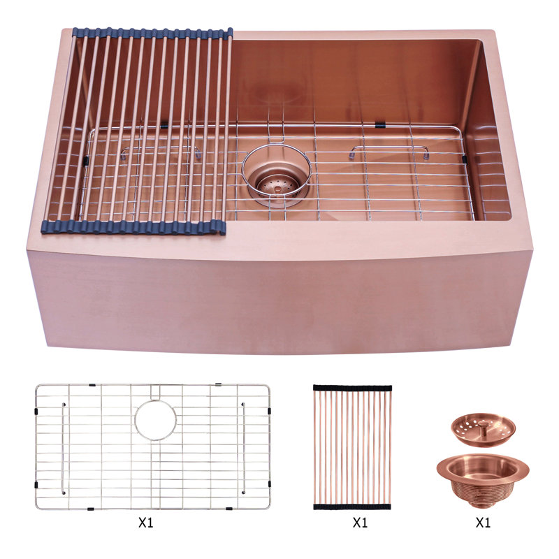 33 Rose Gold Farmhouse Sink - 33*21*10 Inch Kitchen Sink Stainless Steel 16 Gauge Apron Front Kitchen Sink, Pink