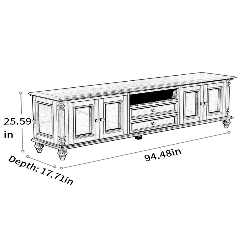 Country style solid wood TV cabinet, 94.48"