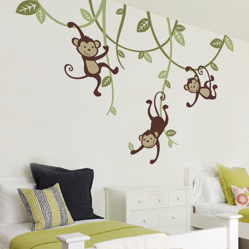 3 Monkies Swinging from Vine Wall Decal Harriet Bee 