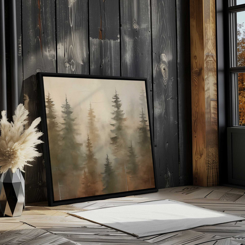 «Foggy Warm Forest I», reproduction sur toile, H 32,75 po x l 32,75 po x P 1,75 po, Cadre flottant noir, 1