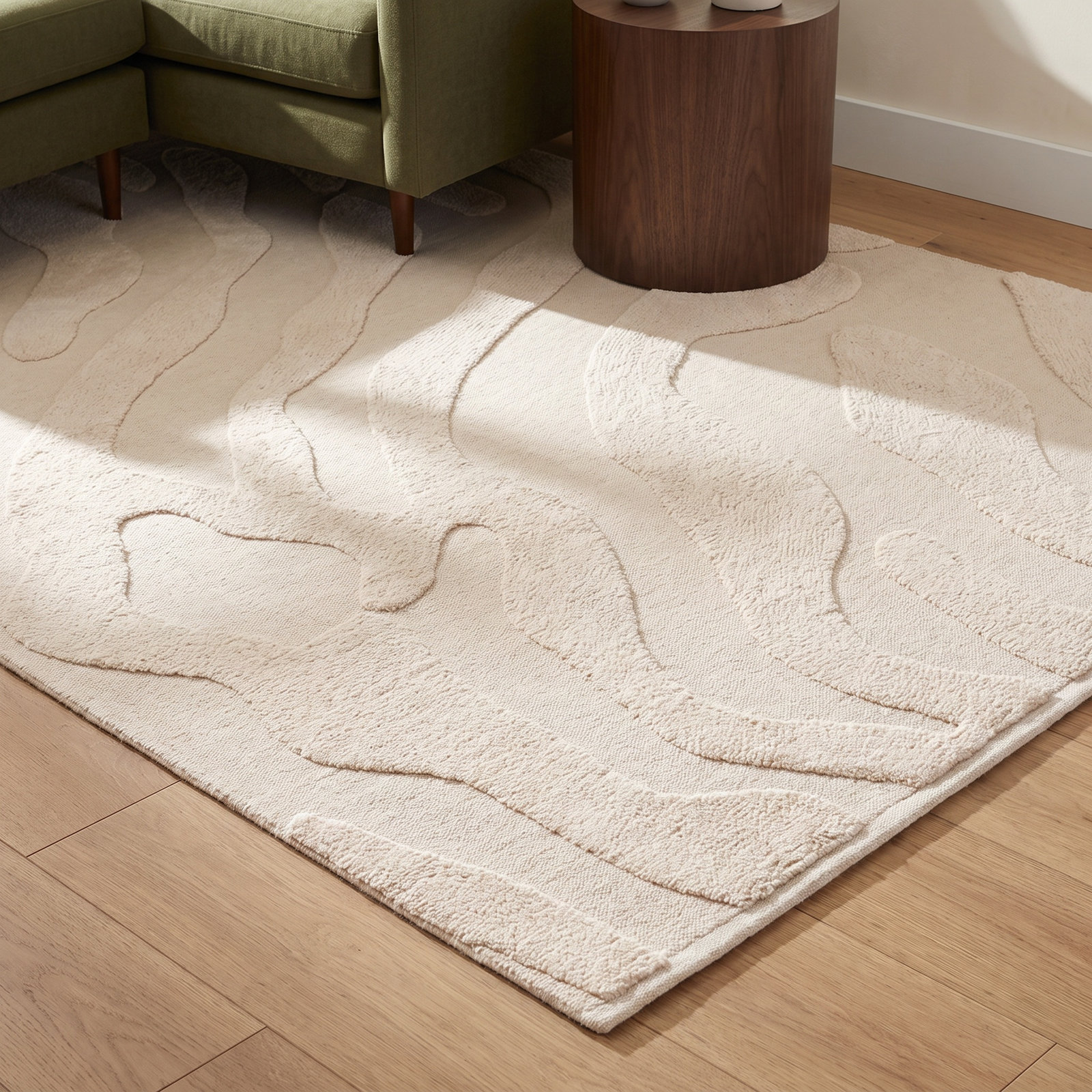 Moura Ivory Washable Hand-Woven Cotton Rug, Rectangle 4' x 6'