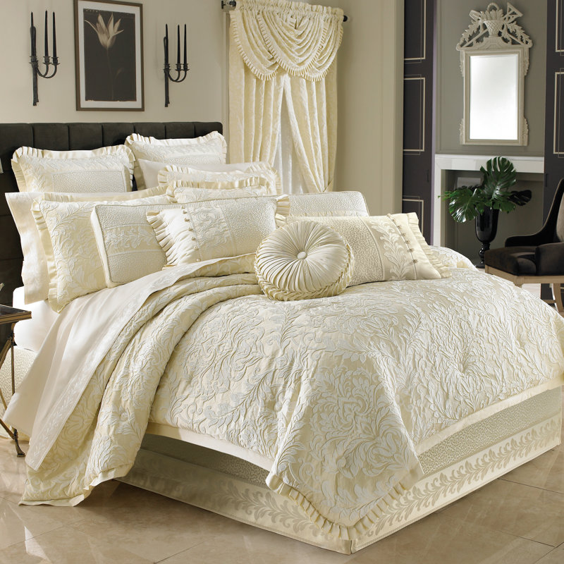 Ivory Damask 20" Square Satin Trim Throw Pillow