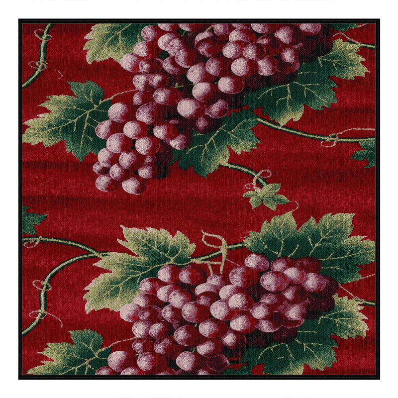 Washable Grape Red Globe Fruits Area Rug, Square 7'