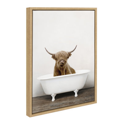 Highland Cow in Tub Color by Amy Peterson Framed Canvas Wall Art Print