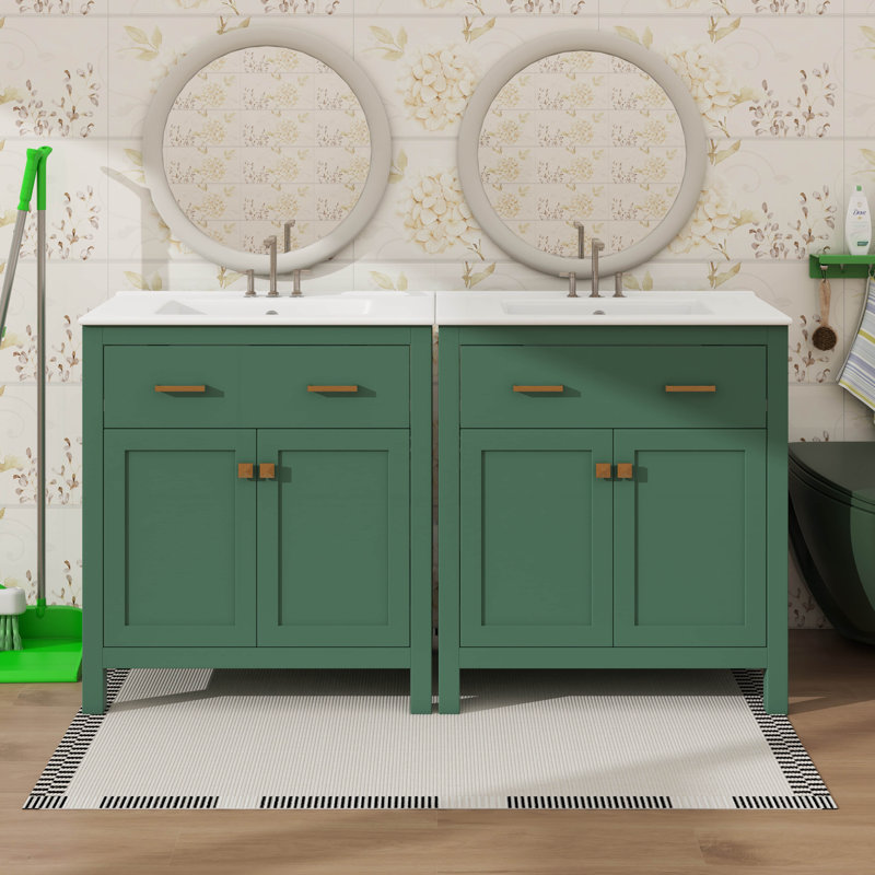 Ensemble de meuble-lavabo 60 po avec lavabo double 60 po avec tablette réglable et portes à fermeture douce, Vert