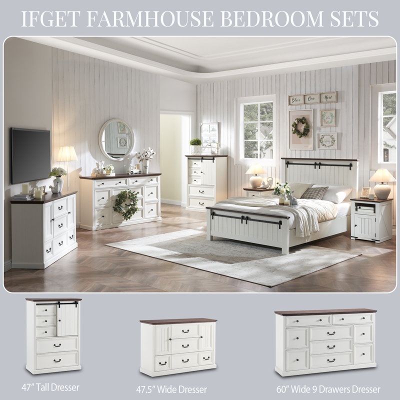 White Farmhouse Wood Dresser with Rustic Metal Handles