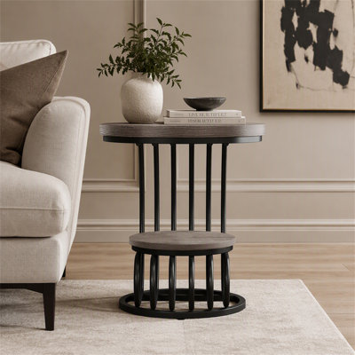 Table de bout ronde, table d'appoint 2 niveaux