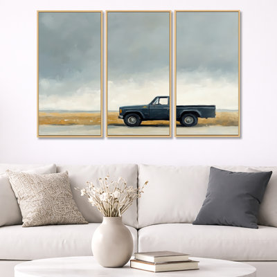 Souvenirs de route tranquille I - Paysage de camionnette vintage - Tableau en 3 parties