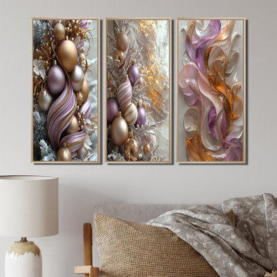 Or et mauve tourbillon de menthe poivrée de Noël I - collection d'art mural de Noël 3 panneaux