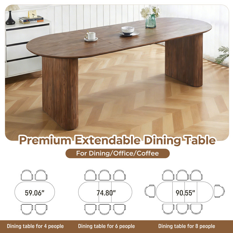 Ensemble de salle à manger 9 pièces Mid-Century moderne, table extensible 59 po à 90 po et 8 chaises en tissu, maison de campagne pour la cuisine, salle à manger