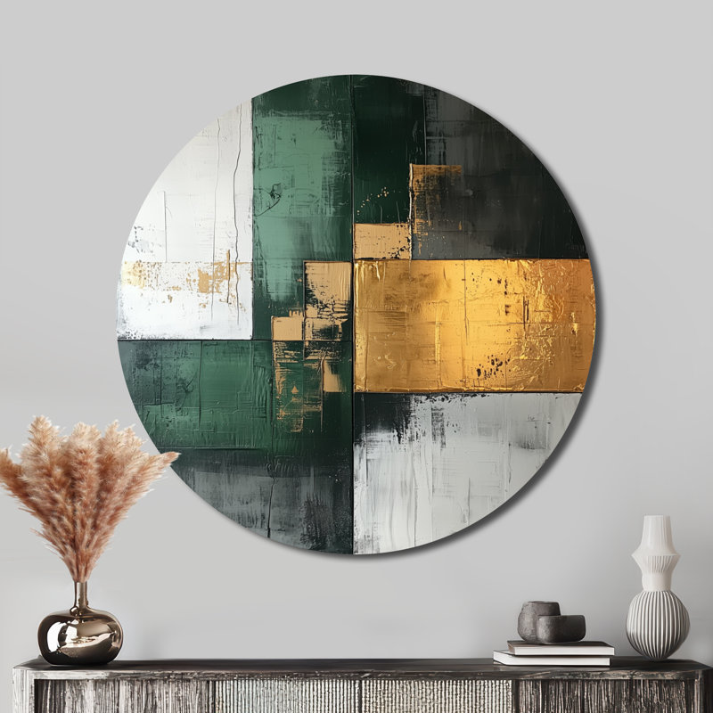 Décoration murale géométrique ronde géométrique abstraite géométrique dorée et grise pure II, H 16 po x l 16 po
