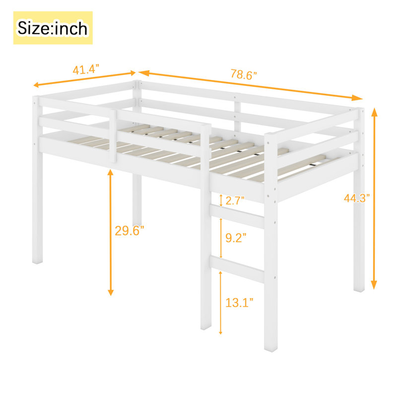 Solid Wood Twin Loft Bed with Ladder, Strengthened Slats Platform, Blue, Space-Saving Kids & Teen Bedroom Bed, Blue