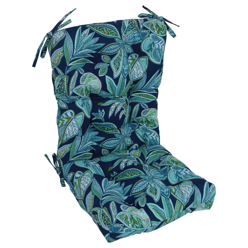 Coussin de chaise d'extérieur capitonné, Bleu / floral marine Crestwood, L 18 po x P 18 po