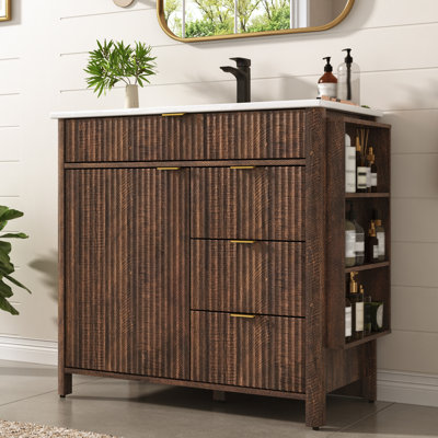 36" Fluted Bathroom Vanity With Sink And Faucet