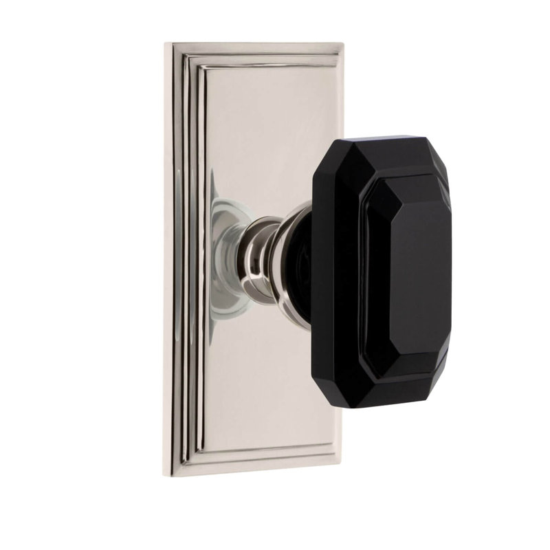Assiette courte Grandeur Carré avec bouton baguette en cristal noir, Nickel poli, 2.75"
