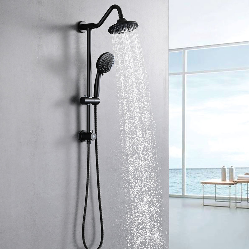 Pomme de douche à effet pluie 6 pouces avec douche à main, noir mat, 2,5 GPM, barre coulissante réglable, système puissant et cohérent, style moderne
